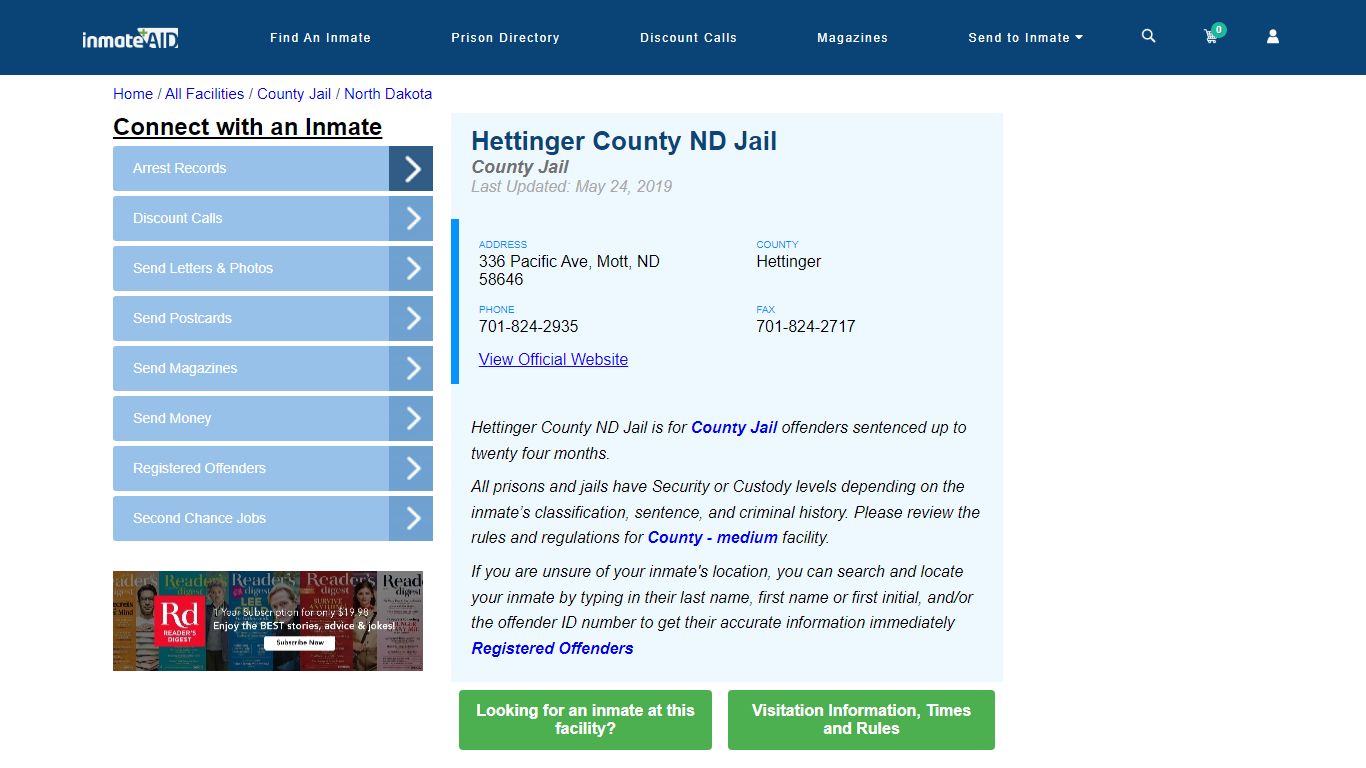 Hettinger County ND Jail - Inmate Locator